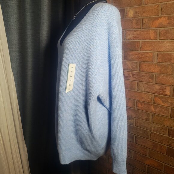 NWT Ava & Viv Women's Light Blue V-Neck Pullover Long Sleeve Sweater - Size 2X - Picture 5 of 12